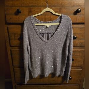 Decree Sequin V-Neck Sweater - Lavender Size XL